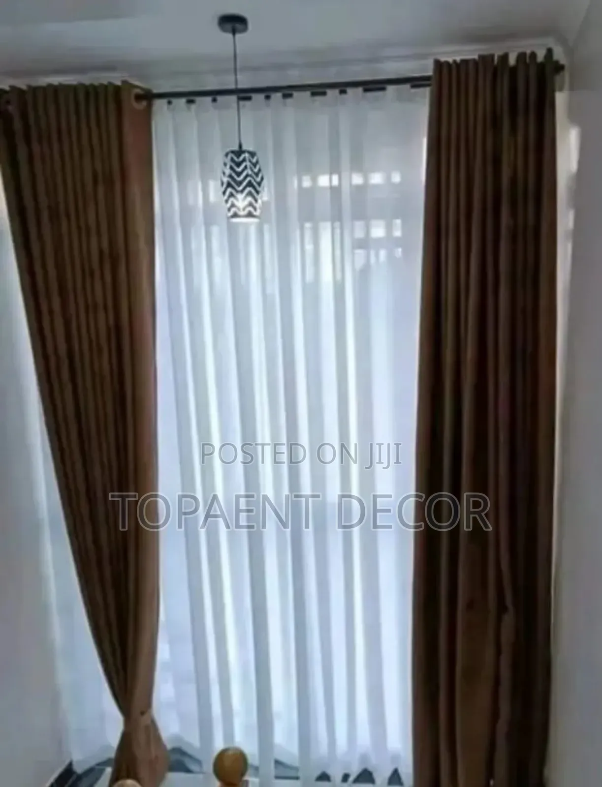 Dark Brown Window Curtain and Milk White Sheers