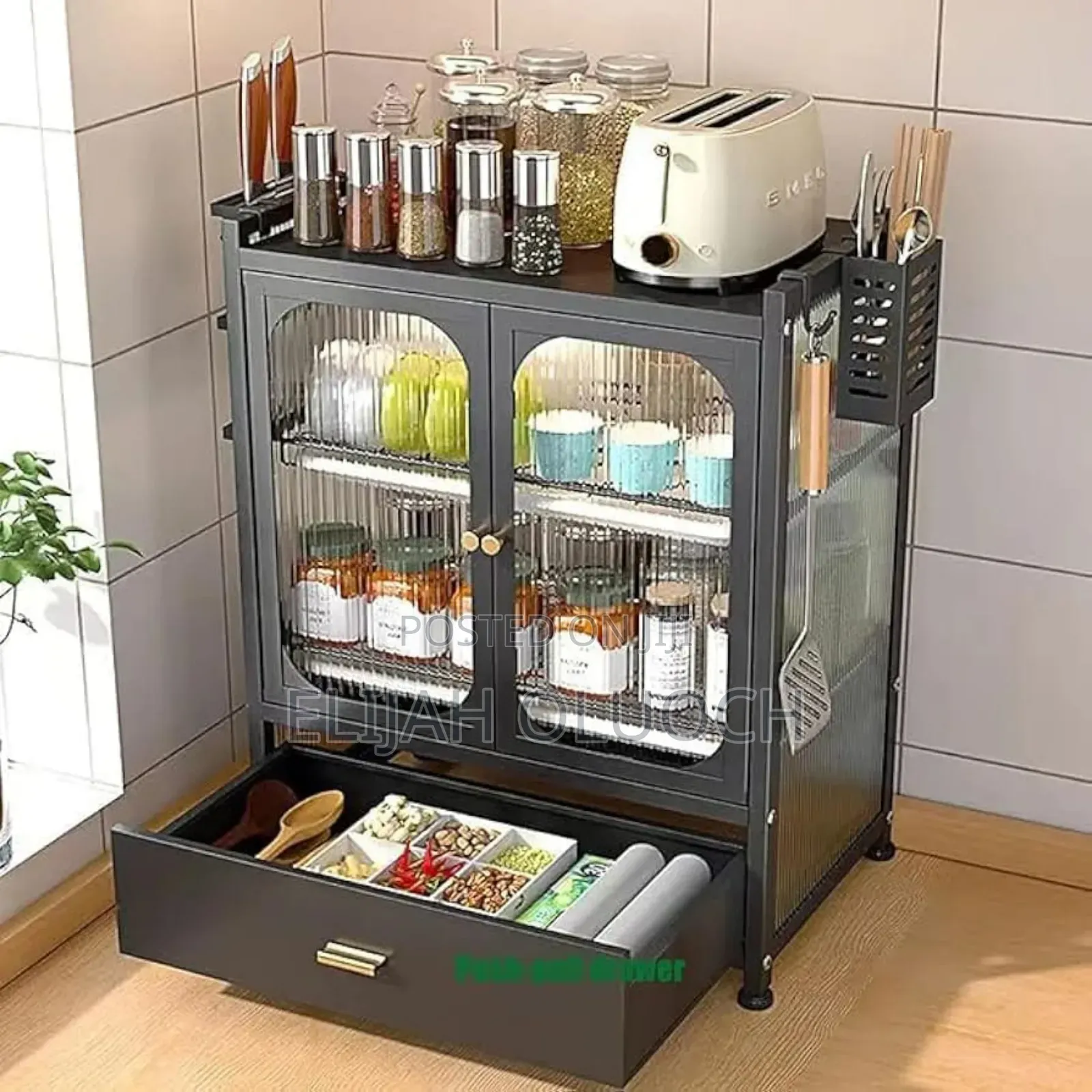 *Minimalist Kitchen Countertop Dish Rack With Drawers