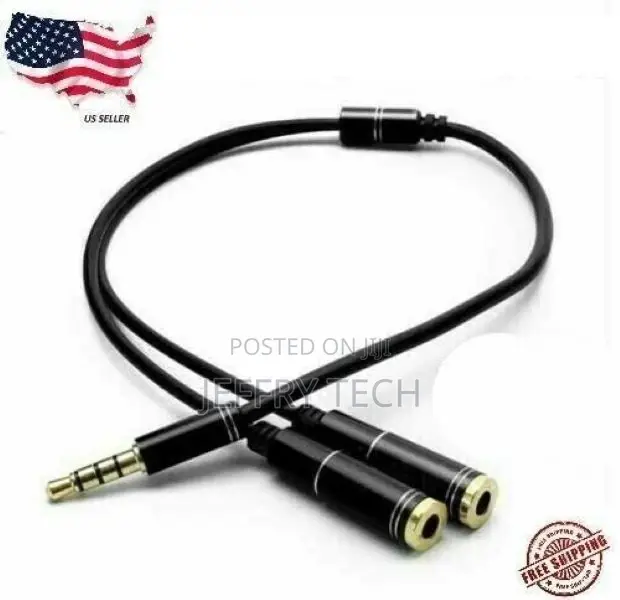 3.5mm AUX Audio Mic Splitter Cable Earphone Headphone Adapte