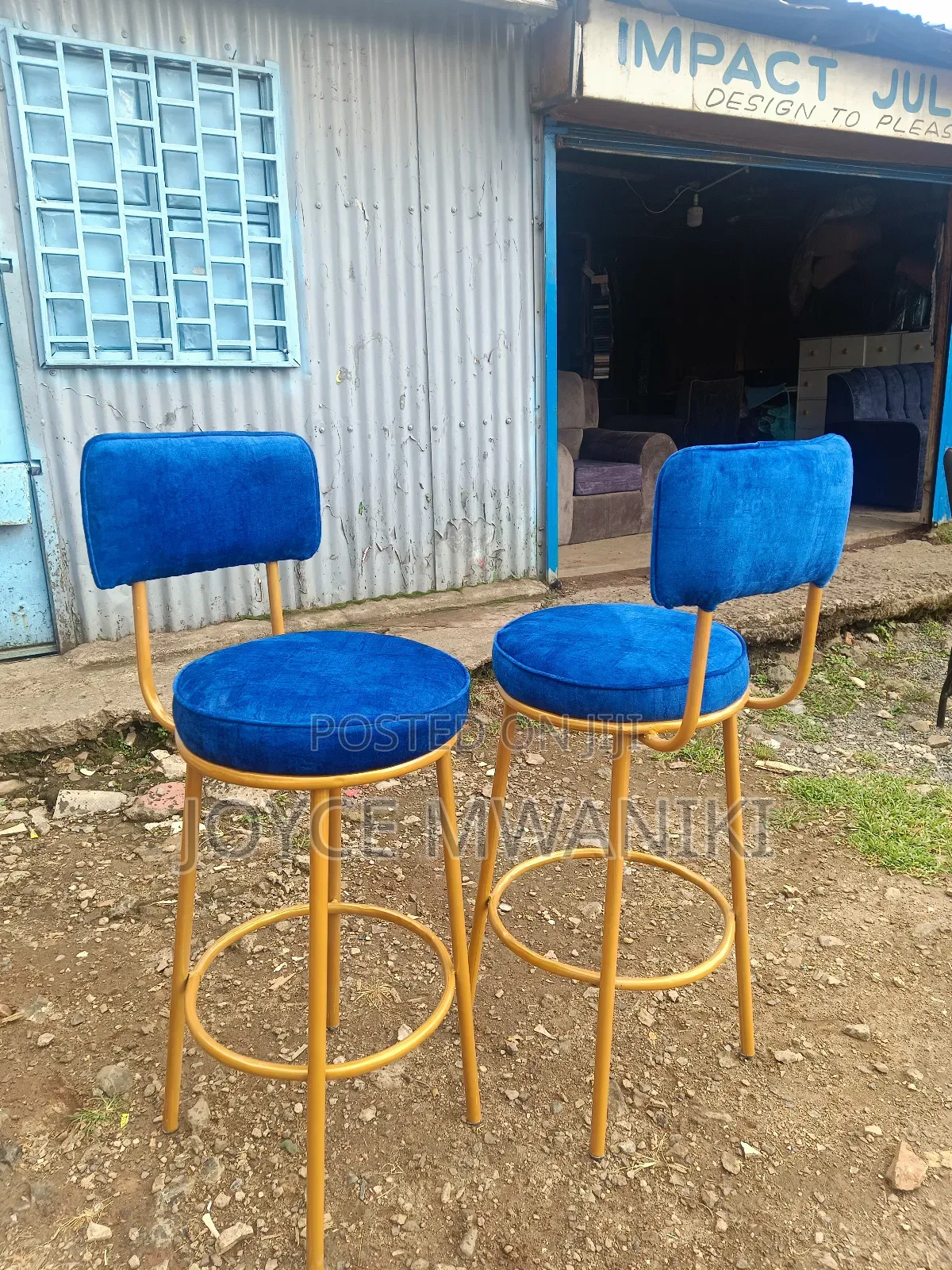 Counter Stool, or Bar Stool, Blue Colour 