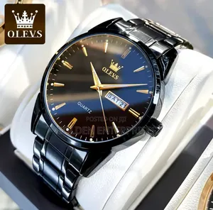 Classic Black -Blue Olevs Gents Stainless Steel Strap Watch