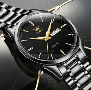 Classic All Black Olevs Gents Stainless Steel Strap Watch