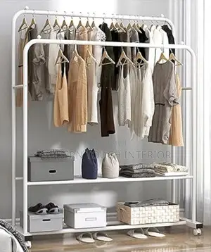 Metal Cloth Rack With Built-in Shoe Organizer