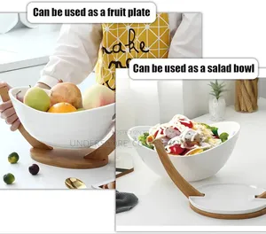 *Ceramic Fruit Bowl on Bamboo Base ;Big 30cm JC7748-1