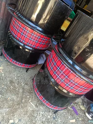 Bar Drum Tables With Decorations, Black and Checked 