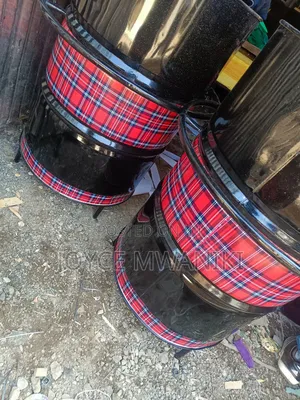 Bar Drum Tables With Decorations, Black and Checked 