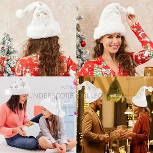White Soft Plush Christmas Hat Party Snowflake Santa Hats .