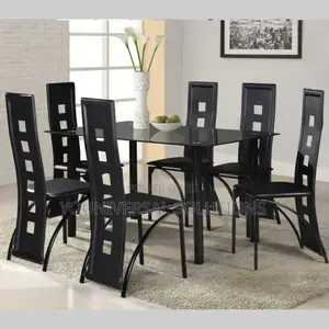 Executive 6 Sitter Glass Dinning Table With Leather Seat
