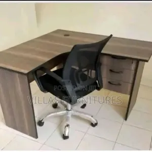 American Wallnat L Shaped Office Desk and Swivel Mesh Chair