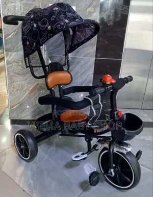 Kids Tricycle With Push Handle Canopy/Shade