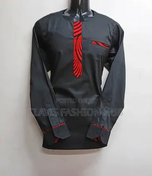 Black African Kitenge Shirts for Men With a Touch of Red