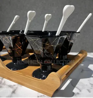 *Ice Cream Cups With Ceramic Spoons and Bamboo Rack