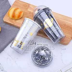 Silver 500ML Astronaut Cup With Straw