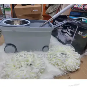 Household Magic Spin Mop Bucket With 4 Wheels. Grey