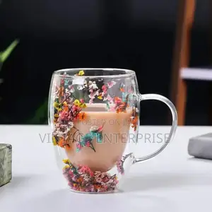 Insulated Double Wall Glass Cup Dried Flower Coffee Cup