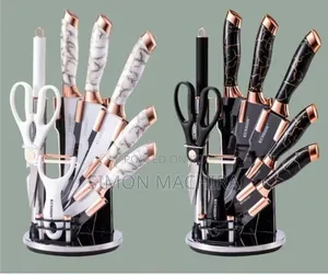 Black White Marble Knife Set 9 Pieces