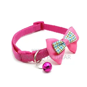 Lattice Bowknot Cat Collar Dog Bow Tie Adjustable With Bells