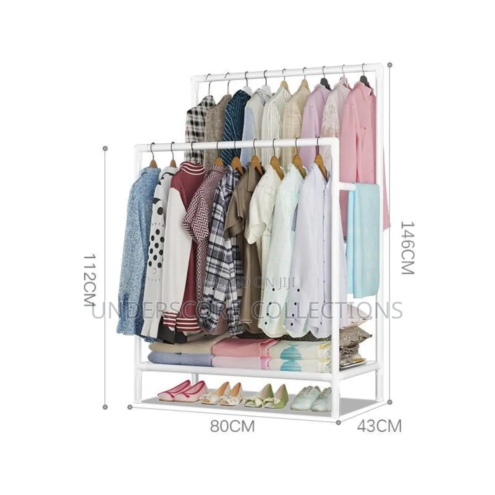 *Double Pole Clothing Rack With Lower Storage Shelf.