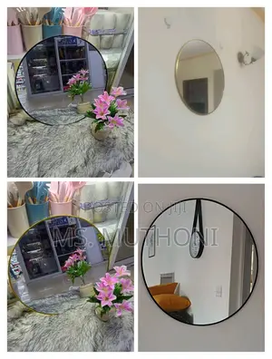 Black/Goldish Circular Decorative Mirror