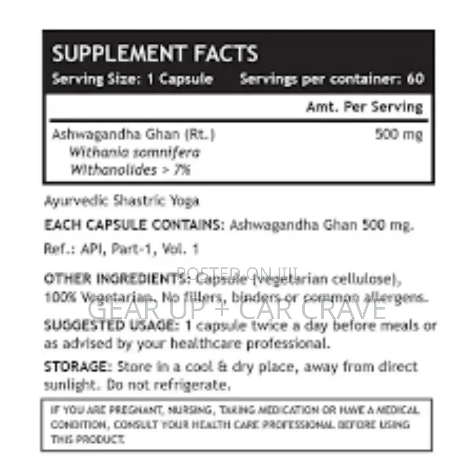 INLIFE Ashwagandha Ghan Capsules -60