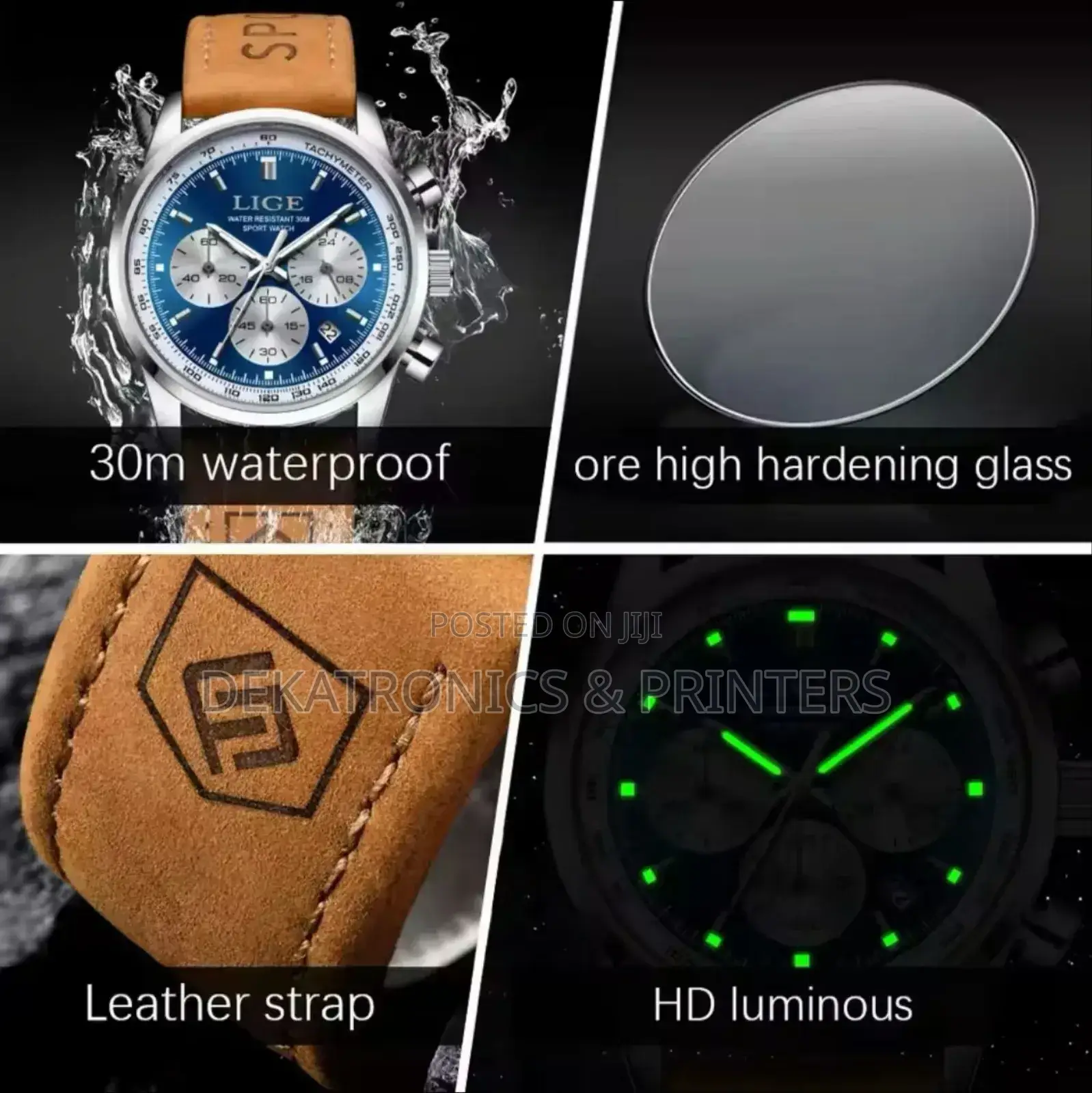Lige Chronograph Leather Watch