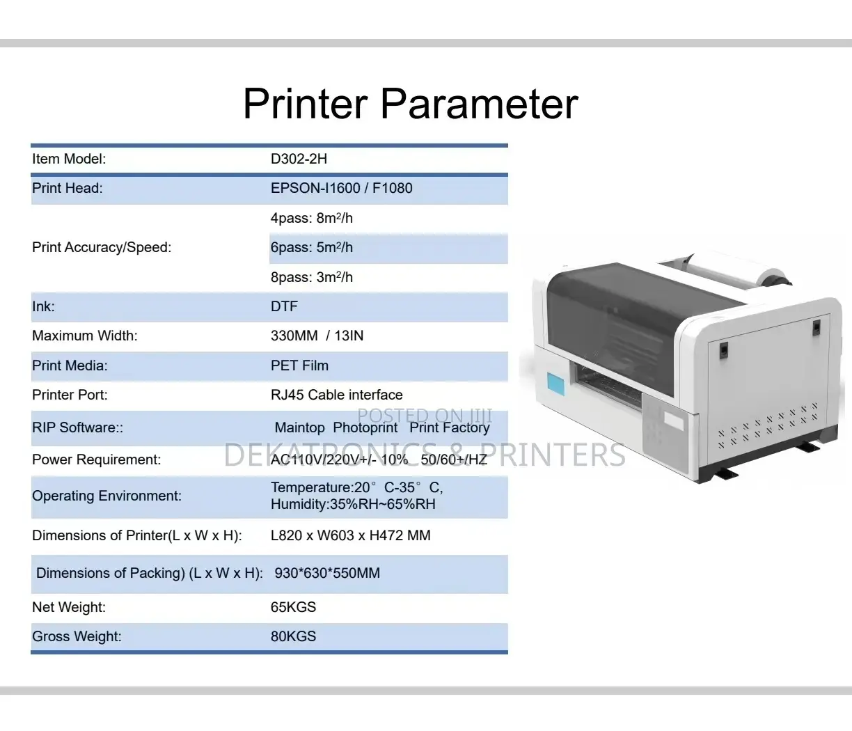 A3 Size Uv Flatbed/DTF Printer (30cm by 50cm)