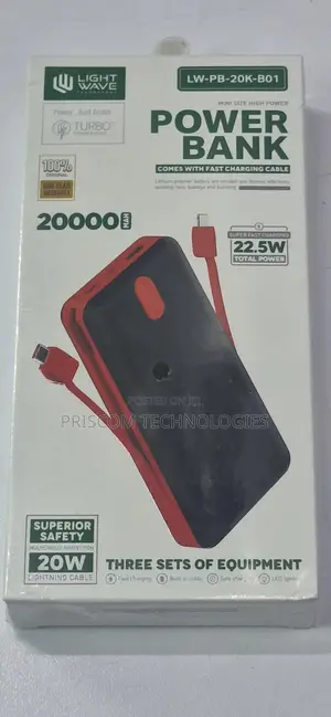 20000MAH Lightwave Power Bank 22.5W With 1 Year Warranty