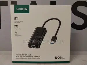 Ugreen Usb 3.0 Hub With Gigabit Ethernet Adapter Black 28cm
