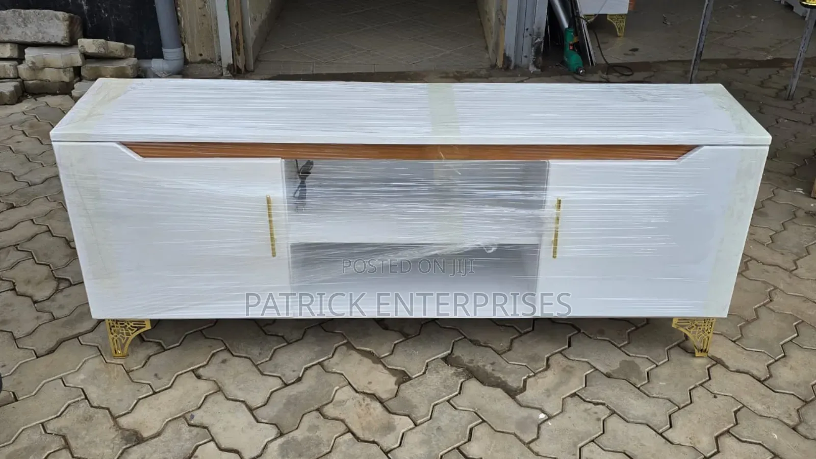 Modern TV Stand Oval With LED Lights Top Marble