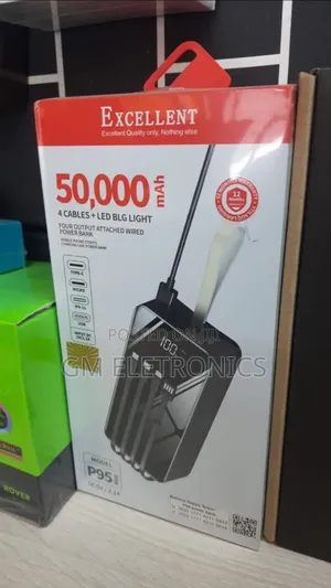 Original P95 50000 Mah Power Bank, 4 Cables. LED Big Light.