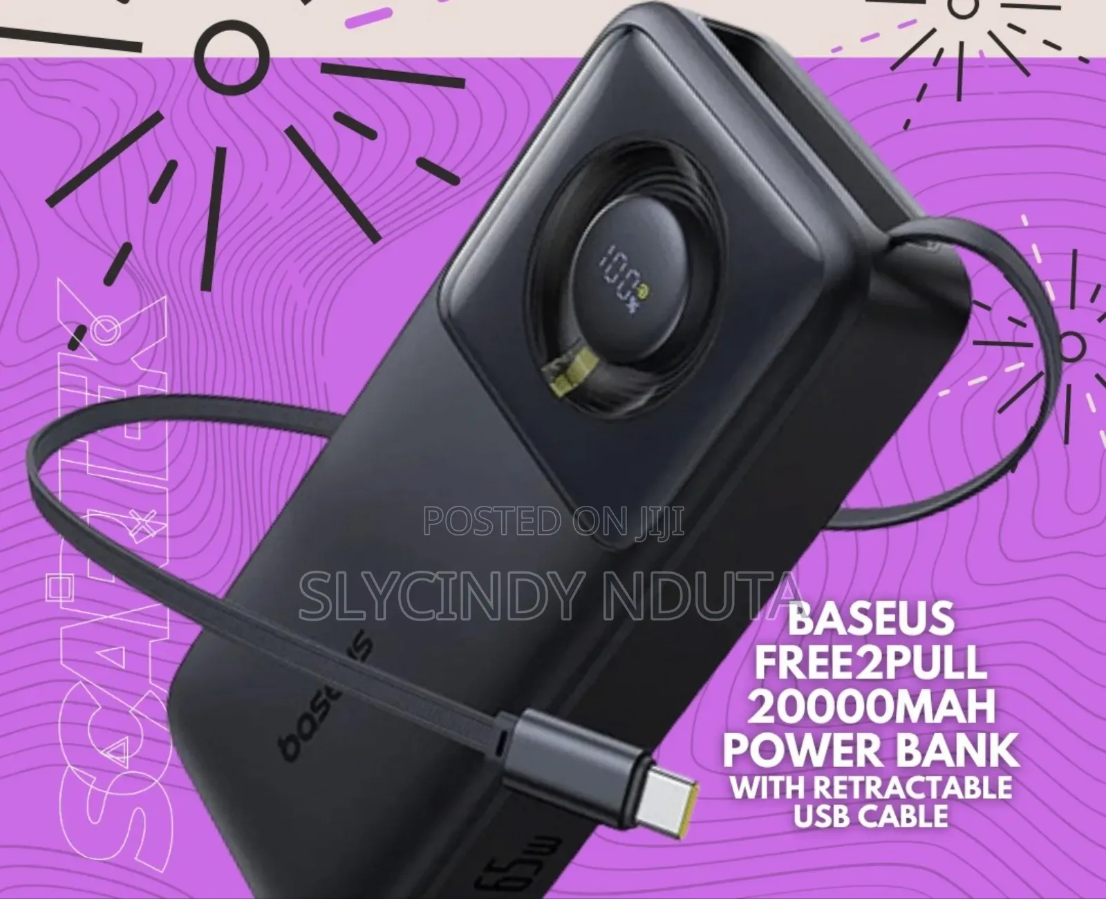 Baseus Free2pull Powerbank With Retractable USB-C Cable 65w