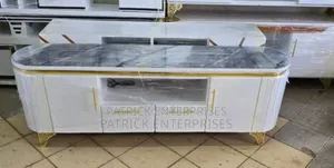 Modern TV Stand Oval With LED Lights Top Marble