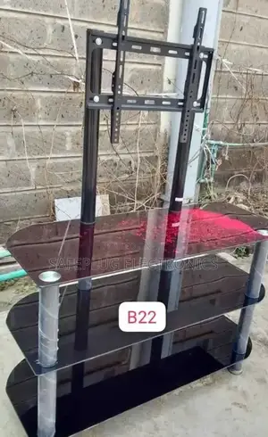 Black Executive Glass Tv Stand With Wall Mount Brand