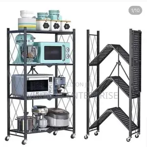 5tier Foldable Metallic Kitchen Storage Rack With Wheels