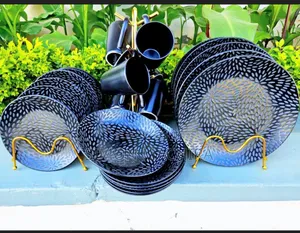 24pcs Unique Design Black Leaf Dinner Set