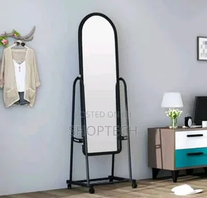 Black Full Length Dressing Mirror With Wheels and Shoes Rack