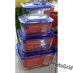 Signature 4pc Heat Resistant Glass Rectangle Bowl
-Blue