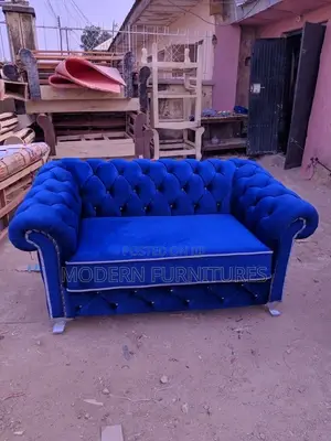 Unique Blue 2 Seater Chesterfield Sofa