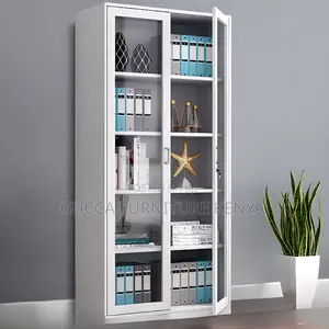 Cabinets: Minimalist Steel 2-Full Glass Door Office Cabinet
