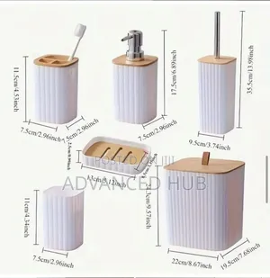 6 in 1 Bathroom Accessories Set With Wooden Top
