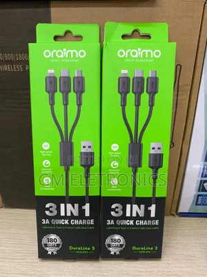 Oraimo OCD-X93 3-in-1 Data Cable - 3A, 1.2M, Black .