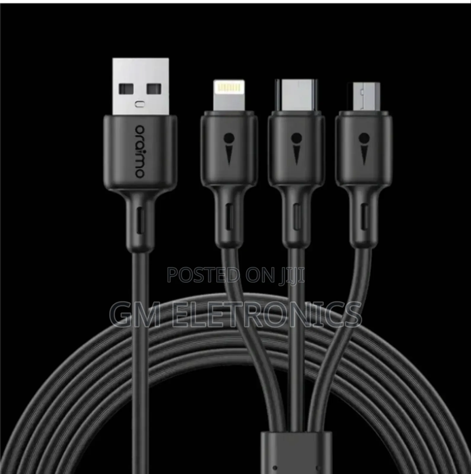 Oraimo OCD-X93 3-in-1 Data Cable - 3A, 1.2M, Black .