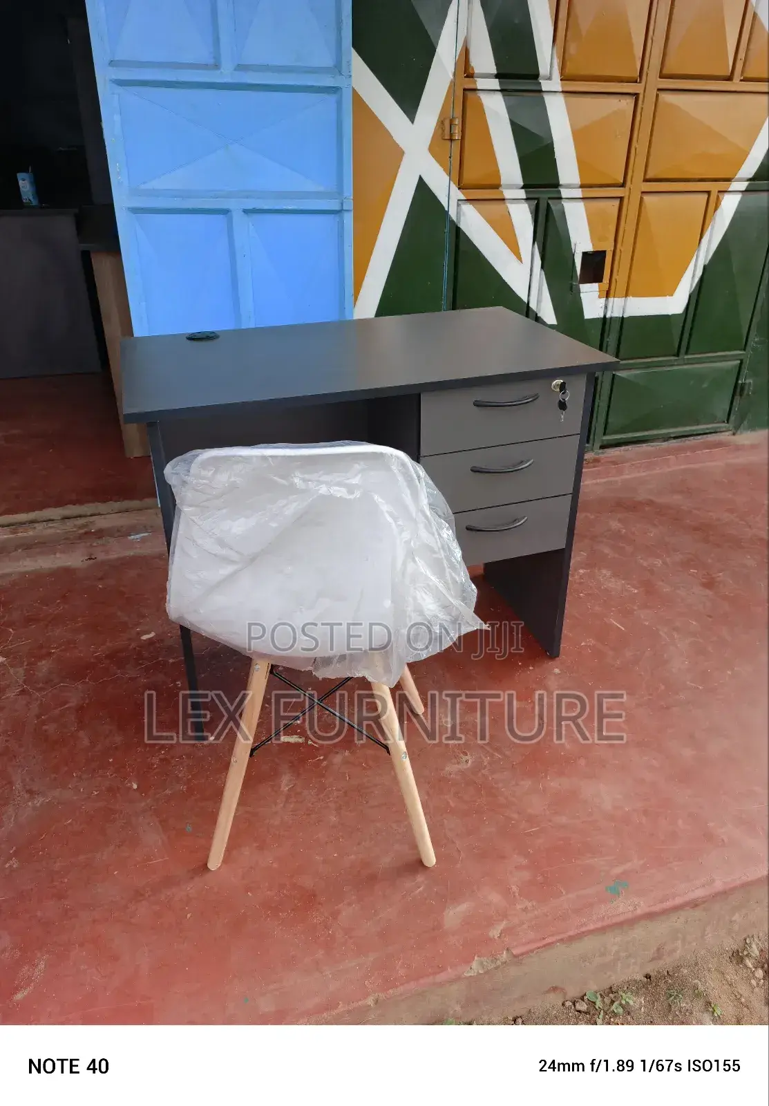Dark Grey Office Desk Plus White Chair