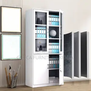 Cabinets:2-Door Sleek White Steel Vertical Filing Cabinet