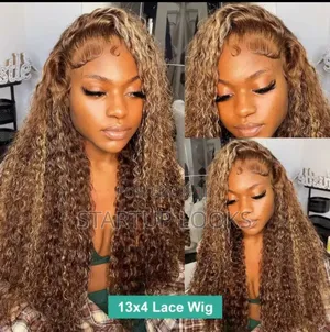 Honey Blonde Human Hair Wig Highlight Hair + Free Gift