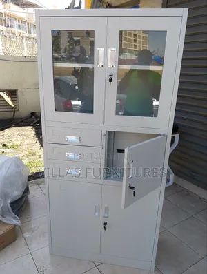 Half Glass Cabinet With Safe Box