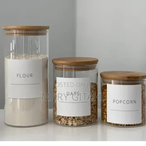 Large Capacity Glass Storage Containers With Bamboo Lids-New