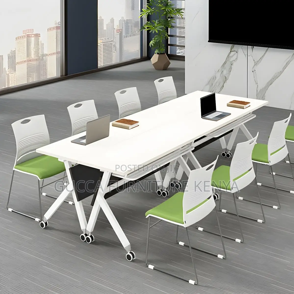 Office Tables:120cm Sleek White Wood Foldable Office Table