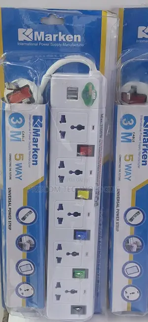 Marken Power Extension 5 Way 3M Cable With 2 USB Power Ports
