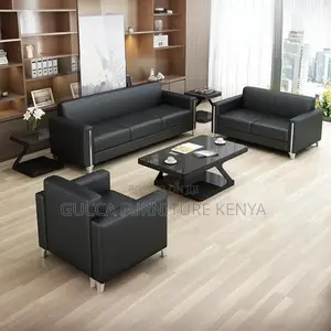 Sofas:5-Seat Simple Stylish Black Leather Office Sofa